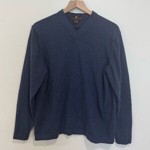 Toscano 100% Merino Wool V-Neck Sweater Dark Blue Men’s L Made in Italy